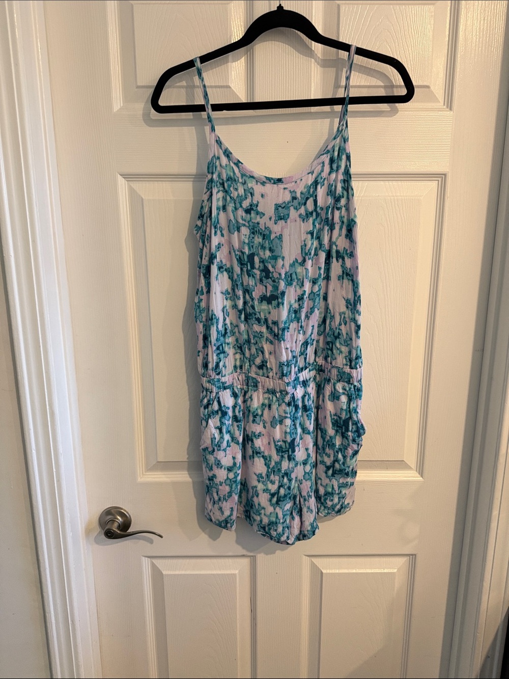 Splendid Teal & White Printed Spaghetti-Strap Romper